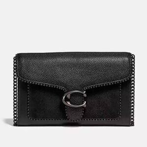 Coach Black Leather Clutch with Chain Detail